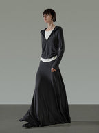 unspoken Soft Viscose Two Piece Hooded Zip Up Loose Minimal Female Deep Gray Lounge Sets