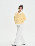 ikyou Thick Embroidered Patchwork Minimal Straight Crop Polo Yellow Puffer Jackets