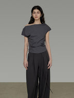unspoken Ruffle V-neck Fitted Bell Sleeve Work Chic Polyester Knit Off Shoulder Crop Tops