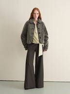 Stretch Knit Olive Gray Micro Flare Casual High Waist Women Flared Pants