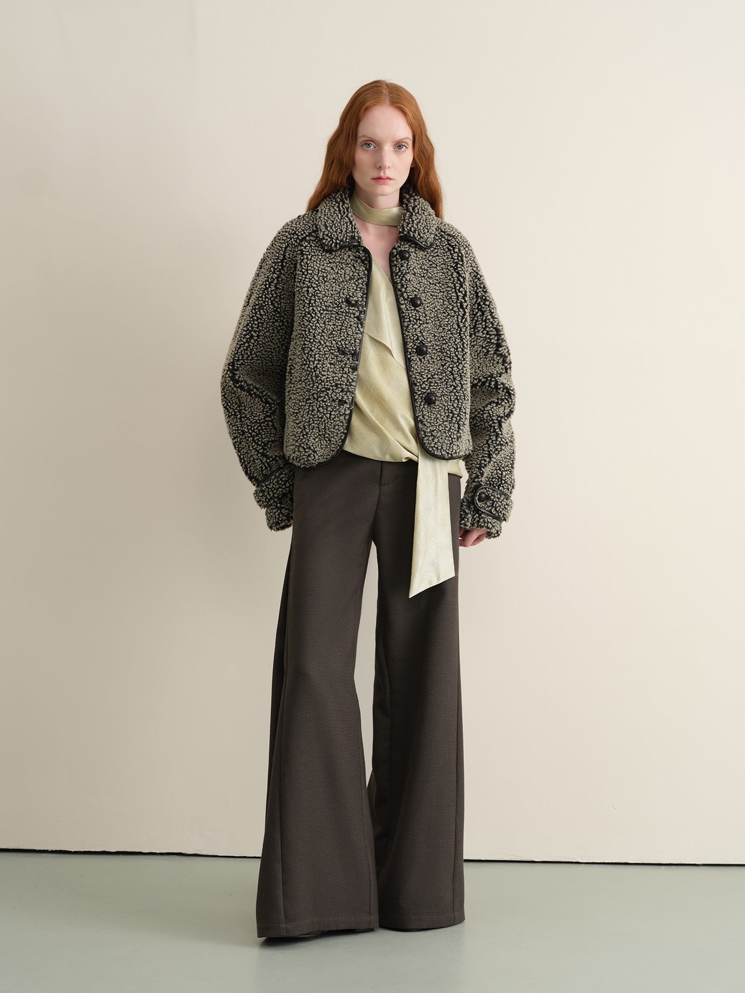 Stretch Knit Olive Gray Micro Flare Casual High Waist Women Flared Pants