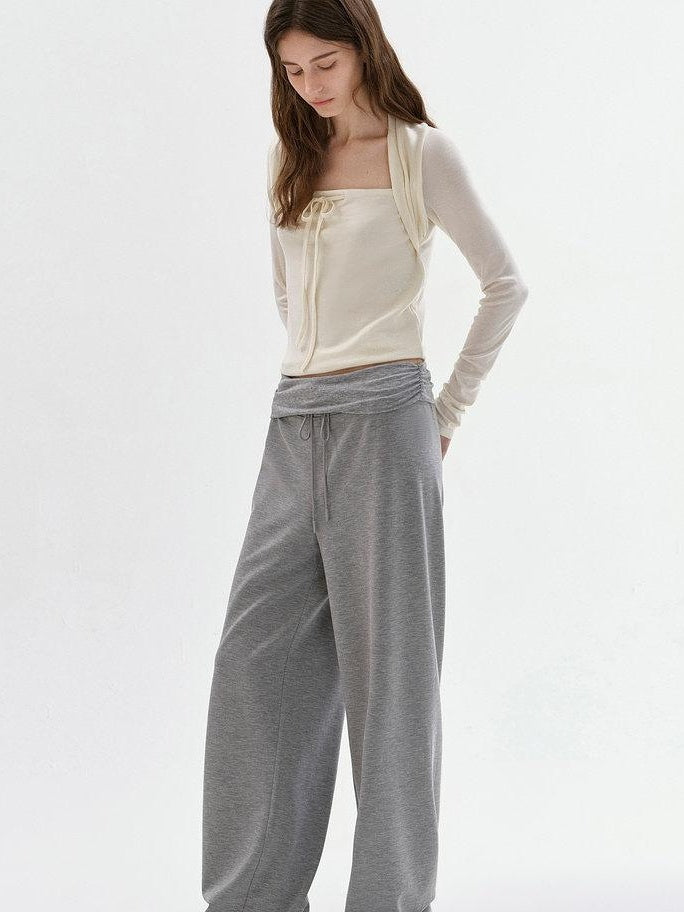 fano Versatile Natural Waist Drawstring Wide Leg Heather Gray Poly Blend Sweatpants