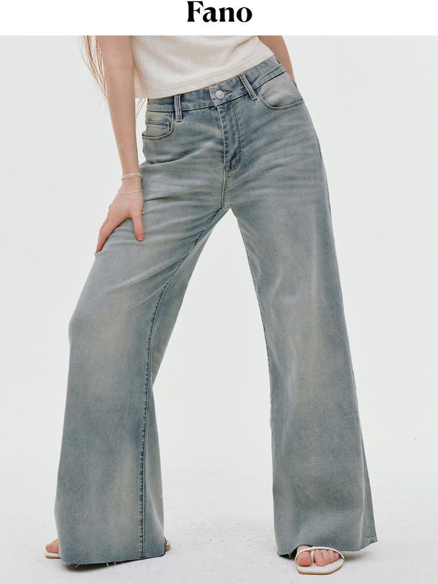 fano Comfortable Relaxed Natural Waist Zipper Fly Light Blue Straight Leg Jeans