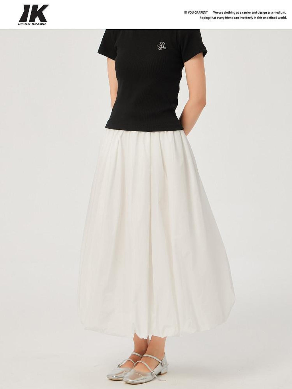 ikyou Non Deforming Lined Pocket Pleated A Line Mid Waist Casual Cotton Midi Skirts