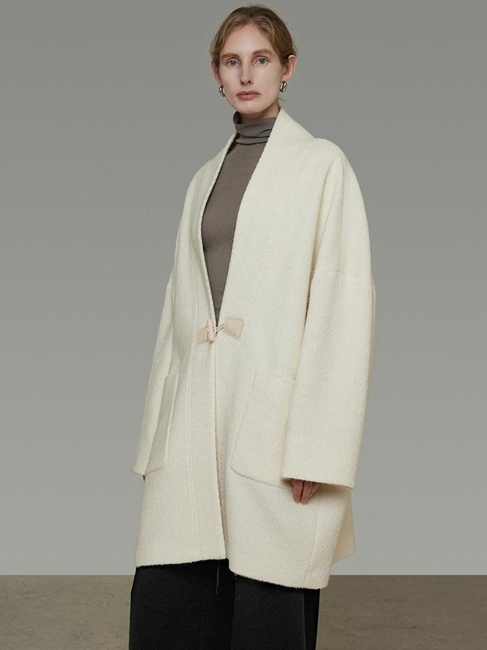 unspoken Minimal 3D Tailored Oversized Single Button Workwear White Mid Length Long Coats