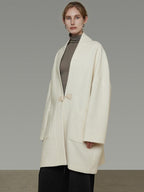 unspoken Minimal 3D Tailored Oversized Single Button Workwear White Mid Length Long Coats
