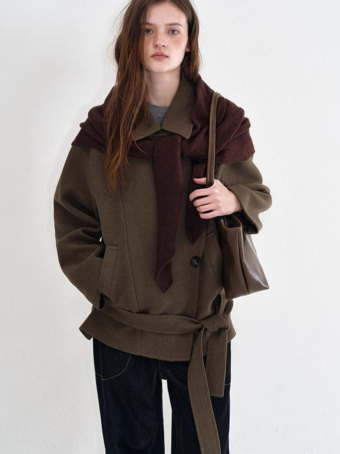 fano Polyblend Single Button Lapel Relaxed Fit Korean Commuter Women Olive Wool Coats