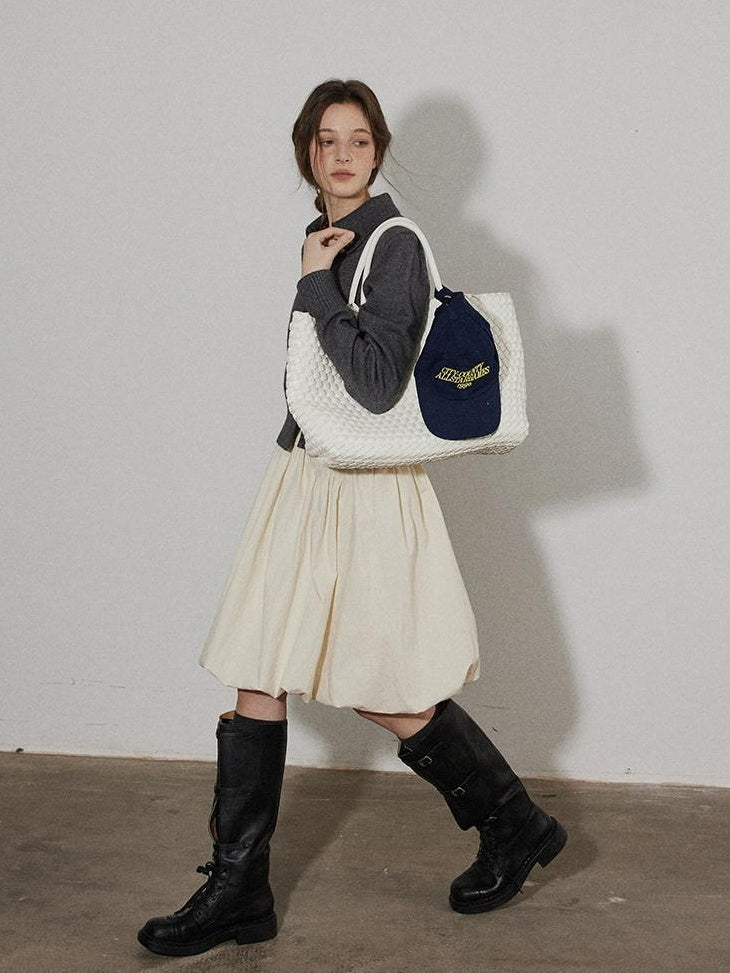 Lofi choose High Waist Irregular Hem Loose Fit Workwear Solid Beige Office Midi Skirts