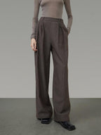 unspoken Minimalist V-neck Long Sleeve Tailored Brown Polyester Women Top & Pants Sets