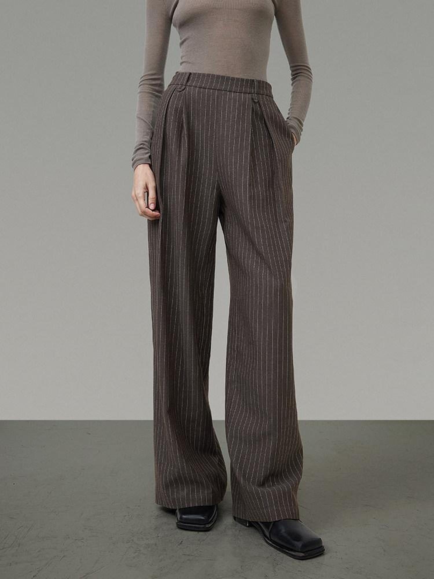 unspoken Minimalist V-neck Long Sleeve Tailored Brown Polyester Women Top & Pants Sets