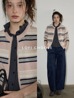 Lofi choose Soft Wool Blend Commuter Loose Fit Colorblock Zip Knit For Women Cardigans