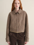someone sometimes Wool Blend Retro Loose Zip Lapel Long Sleeve Women Multicolor Cropped Jackets