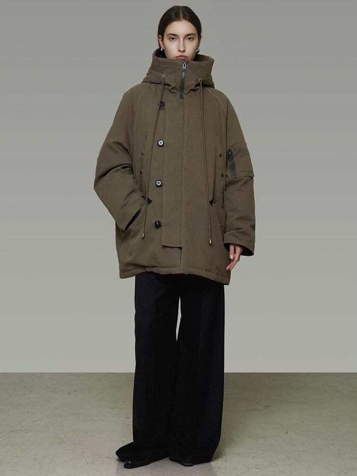 unspoken 90 Percent White Duck Down Hooded Loose Patchwork Cotton Warm Women Down Jackets