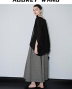 audreyyang Light Hemp Knit Relaxed Batwing V-neck Women Black Open Front Cardigans