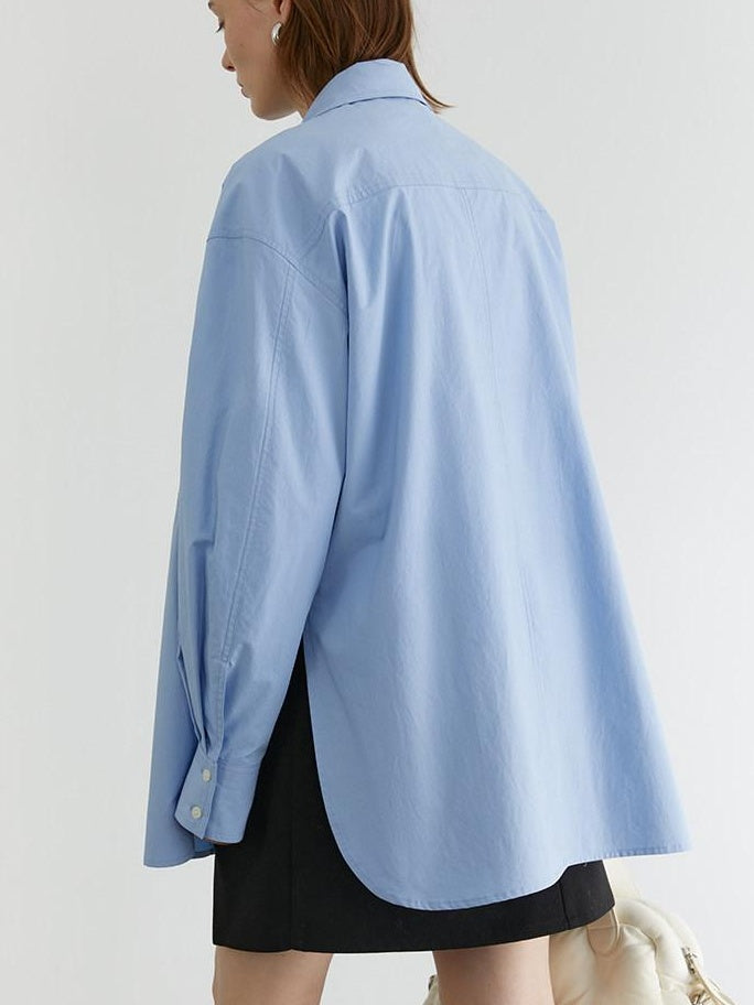 fano Breathable 100 Percent Cotton Button Stand Collar Straight Minimal Women Shirts