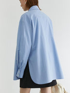 fano Breathable 100 Percent Cotton Button Stand Collar Straight Minimal Women Shirts