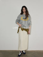 Lofi choose 100% Cotton Relaxed Crewneck Long Sleeve Women Commuter Gray Sweatshirt