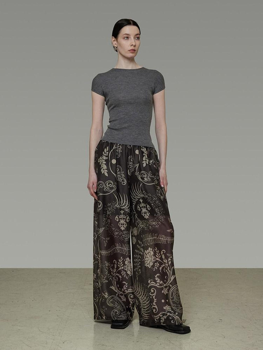 unspoken High Waist Pockets Loose Office Minimal Polyester Olive Brown Wide Leg Pants