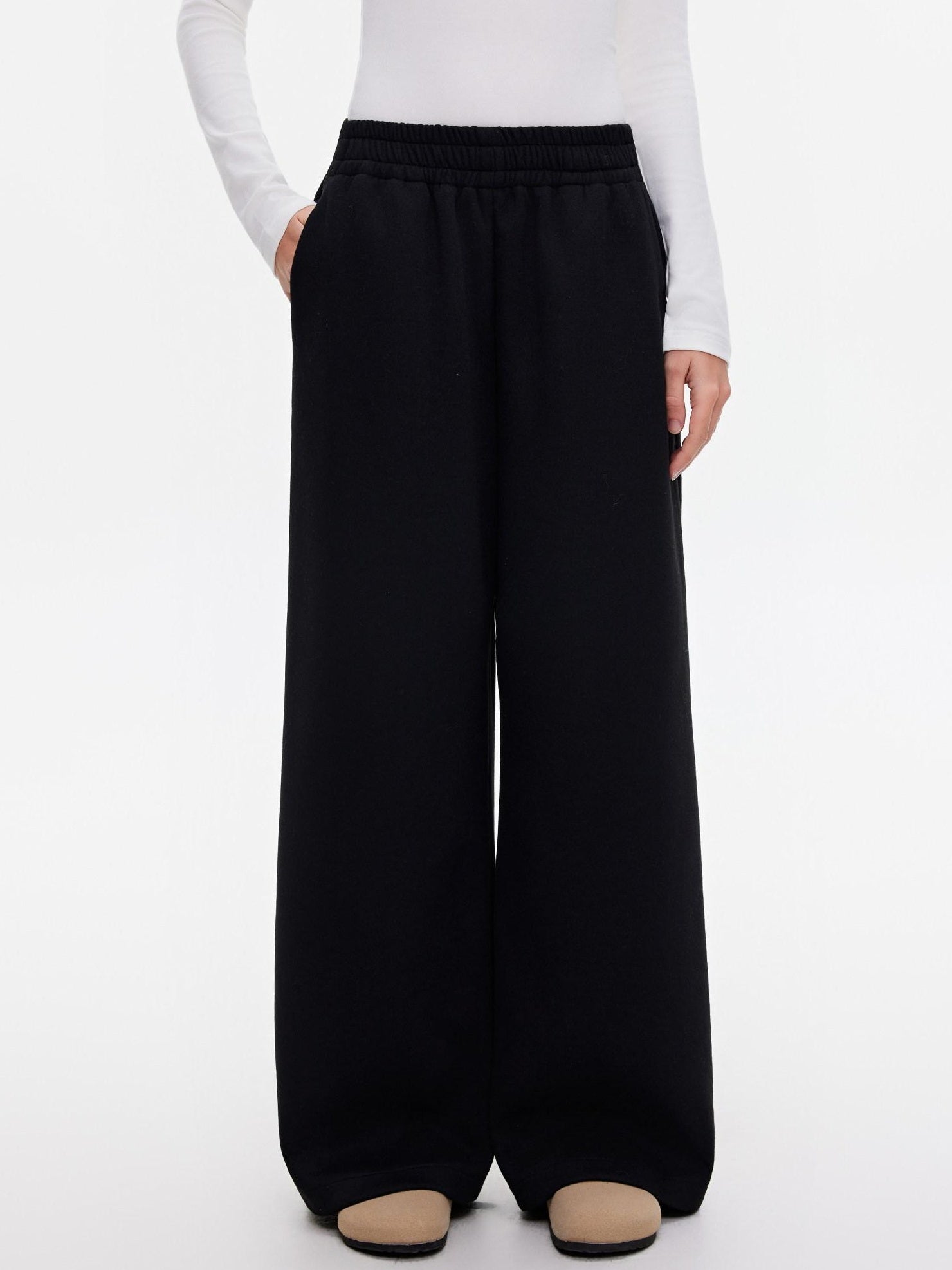 ikyou Wrinkle Free Relaxed Pocketed Women Poly Viscose Stretch Straight Pants