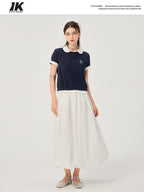ikyou Non Deforming Lined Pocket Pleated A Line Mid Waist Casual Cotton Midi Skirts