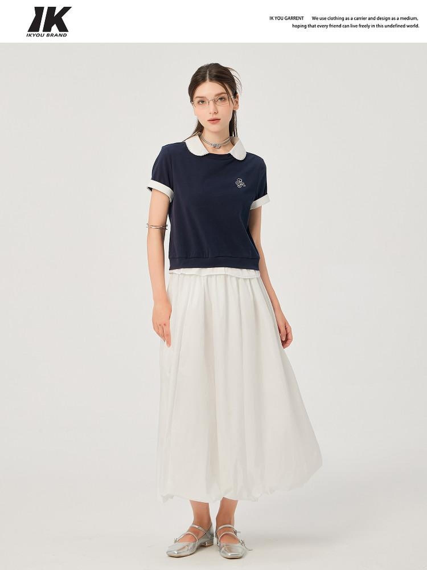 ikyou Non Deforming Lined Pocket Pleated A Line Mid Waist Casual Cotton Midi Skirts