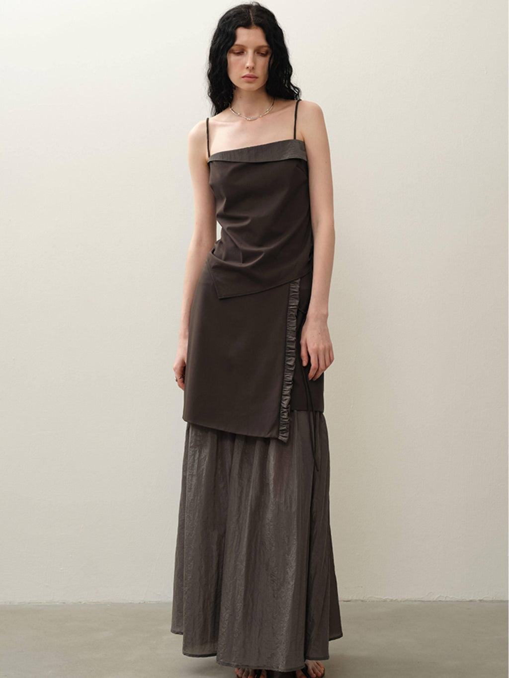 someonesometimes Original Coffee Viscose Blend Loose Camisole Midi Skirt Women Top & Skirt Sets