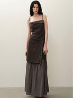 someonesometimes Original Coffee Viscose Blend Loose Camisole Midi Skirt Women Top & Skirt Sets