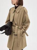 fano Pocketed Relaxed Raglan Midlength Double Breasted Khaki Womens Trench Coats