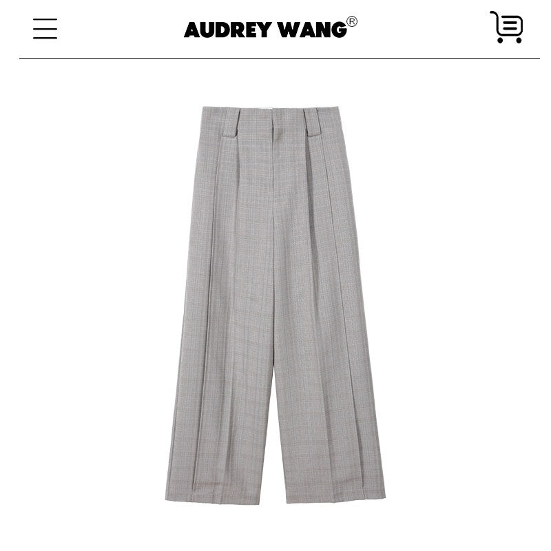 audreyyang_Non_Deforming_Loose_Plaid_High_Neck_Long_Sleeve_Women_Grey_Top_&_Shorts_Sets_MISSTT