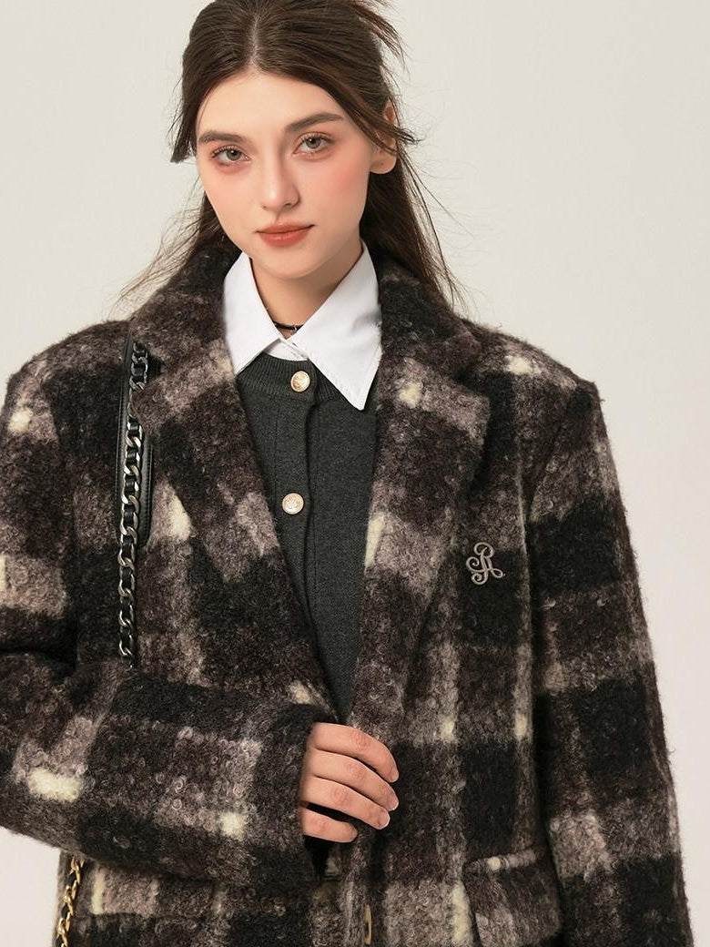 ikyou Minimalist Commuter Straight Fit Blazer Lapel Striped Flocked Office Wool Coats