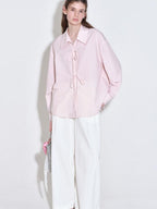 fano Shape Retention Lyocell Blend Korean Work Loose Turn Collar Pink Women Blouses