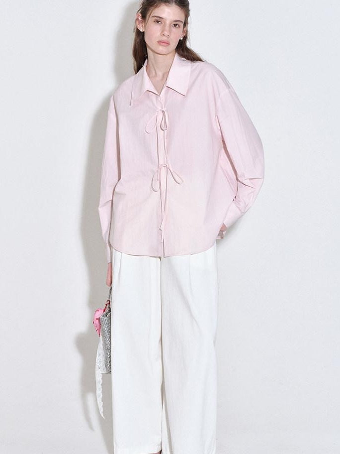 fano Shape Retention Lyocell Blend Korean Work Loose Turn Collar Pink Women Blouses