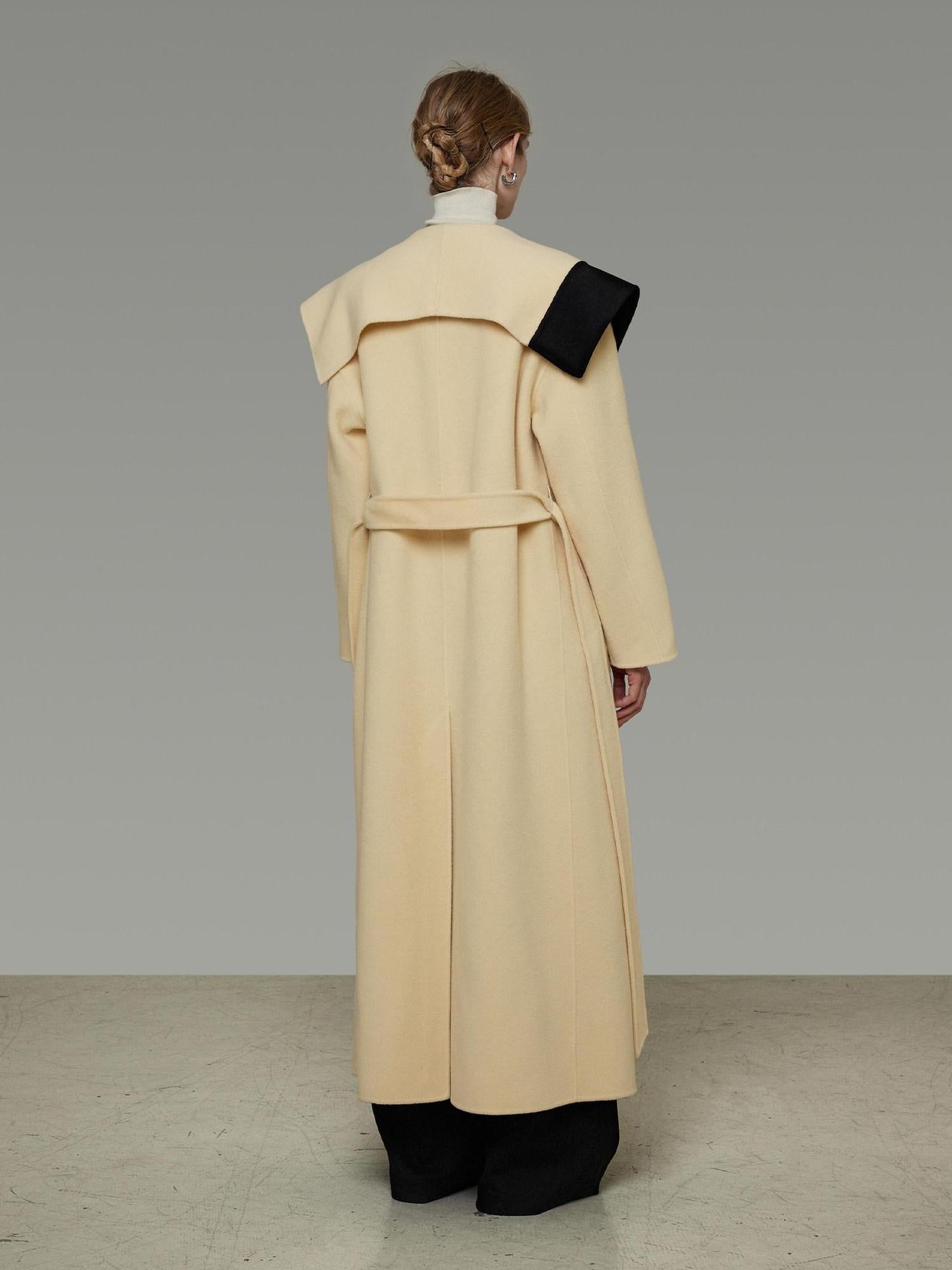 unspoken Thick Cozy Longline Loose Fit Minimal Commuter Cream Black Wool Coats