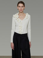 unspoken V-neck 3D Detail Slim Fit Office Women Breathable White Blouses