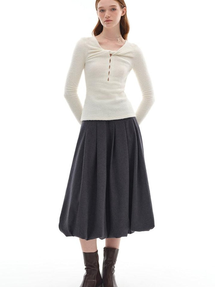 someonesometimes Soft Stretch V-neck Cutout Slim Fit Knit For Women Apricot Long Sleeve T-Shirts