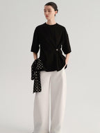 audreyyang Smart Office Natural Waist Zip Fly Polyester Blend Black White Straight Pants