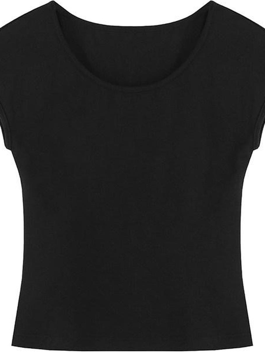 fano Soft Stretch Polyester Round Neck Minimalist Women Black Basic Crop Tops