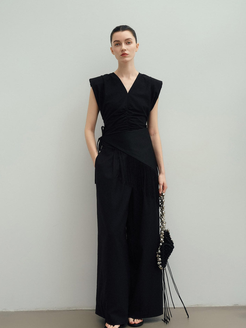 audreyyang Eco Viscose Relaxed Minimalist Workwear Natural Waist Zip Women Wide Leg Pants