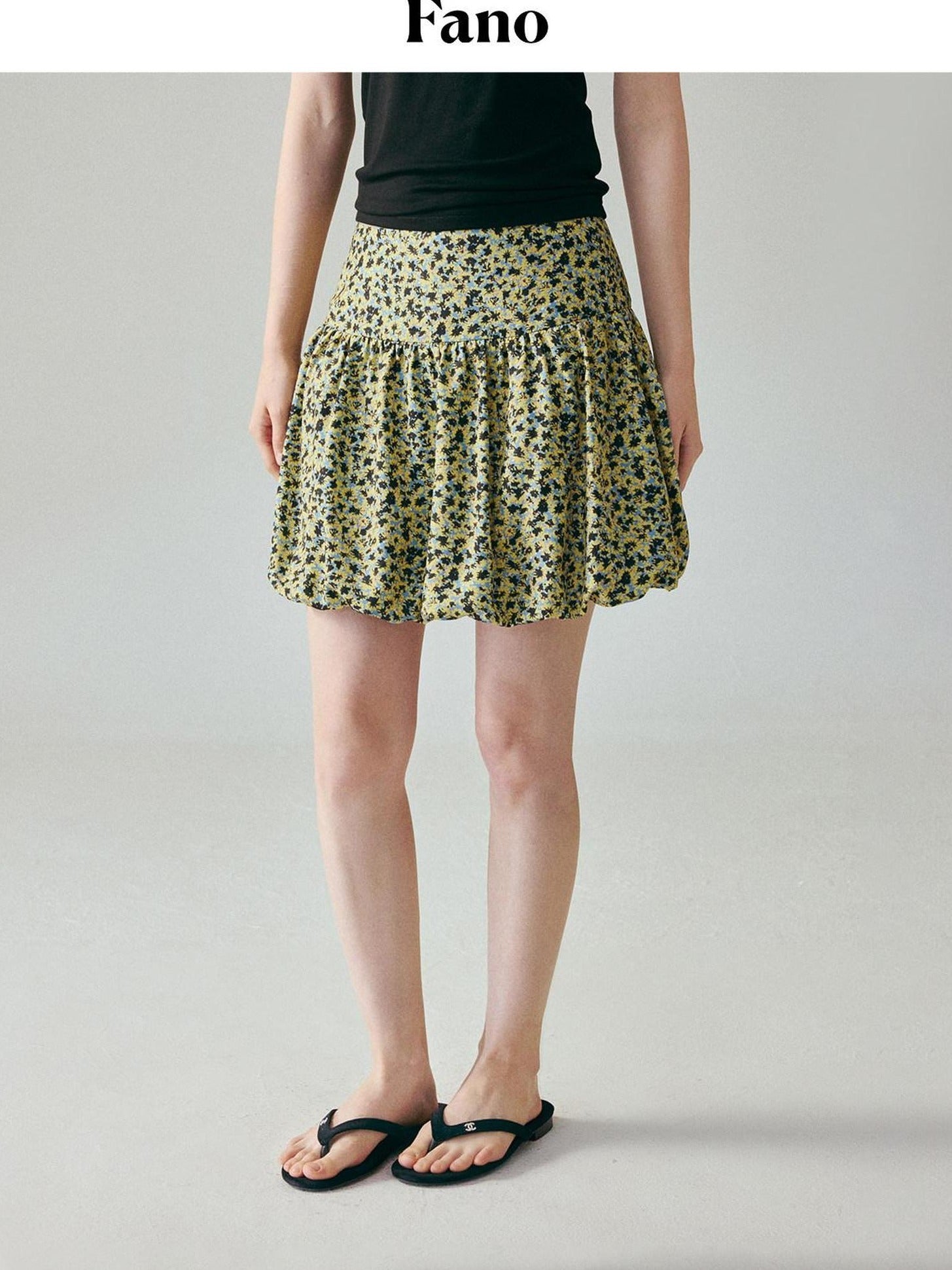 fano Lined Printed Bubble Silhouette Polyester Loose Korean Commuter Mini Skirts