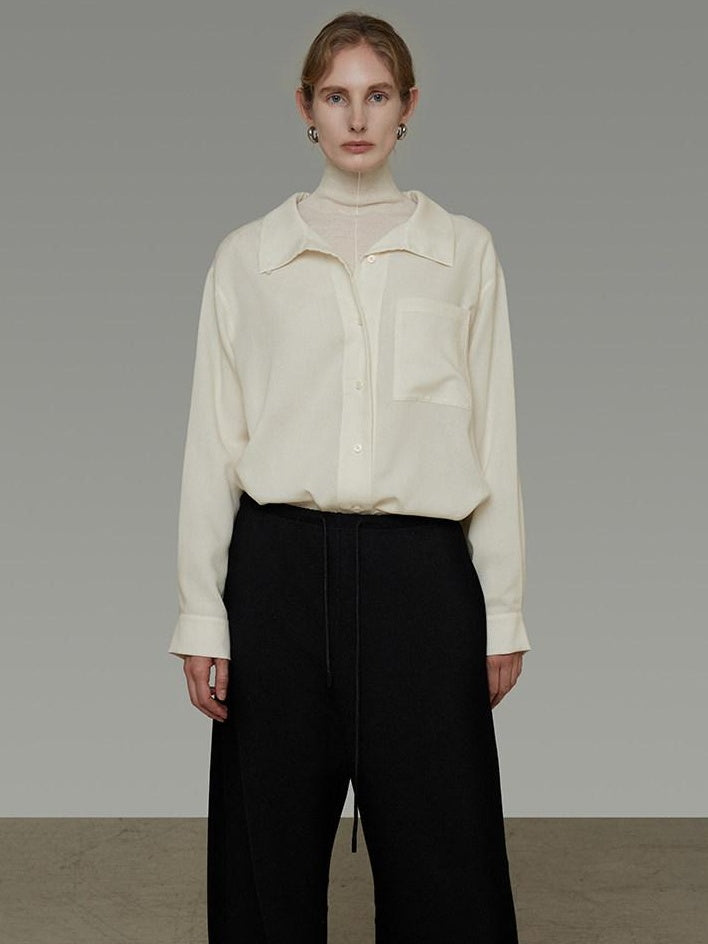 unspoken Breathable Lyocell Relaxed Button Collar Patch Pocket Women Beige Shirts