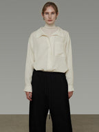 unspoken Breathable Lyocell Relaxed Button Collar Patch Pocket Women Beige Shirts