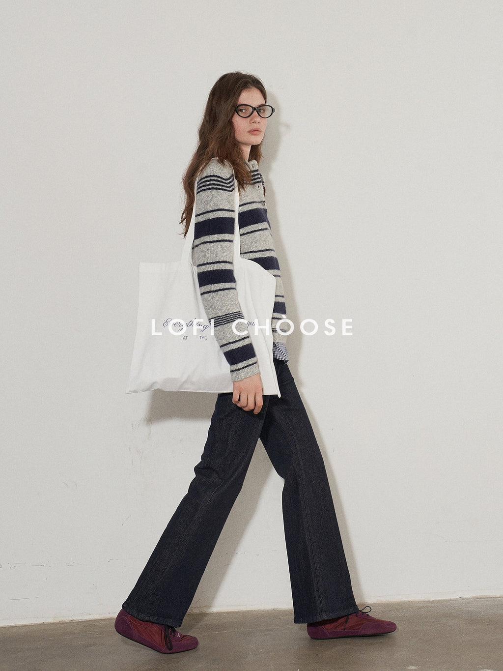 Lofi choose Soft Acrylic Wool Blend Striped Polo Collar Loose Fit Office Knitwear Sweaters
