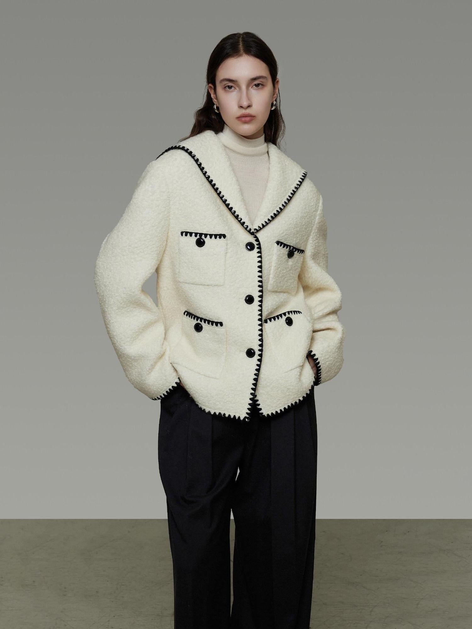 unspoken Lambswool Blend Tailored Loose Minimal Notch Collar Officewear Women Wool Coats