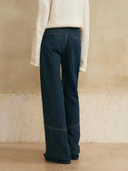 someone sometimes Washed Denim Relaxed Natural Waist Casual Zip Fly Blue Straight Leg Jeans