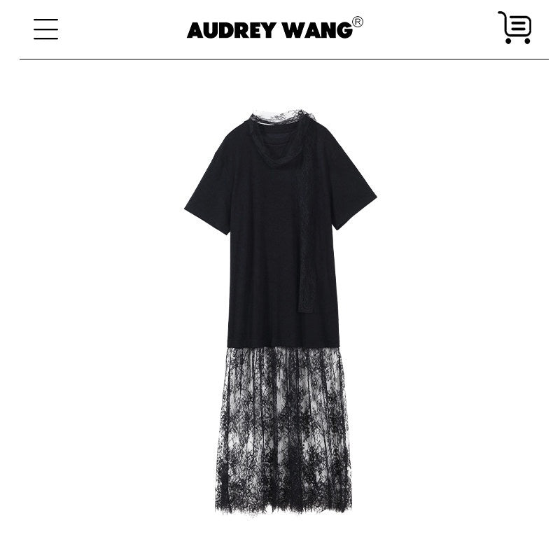 audreyyang_Patchwork_Polyester_H_Shift_Loose_Short_Sleeve_Crew_Neck_Everyday_Midi_Dresses_MISSTT
