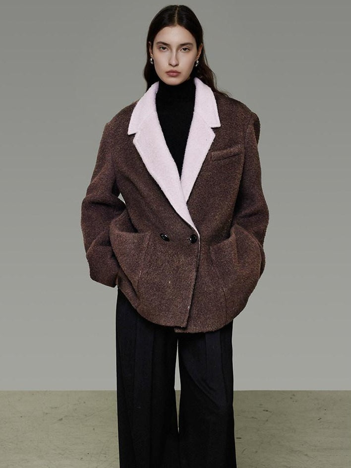 unspoken Soft Wool Blend Loose Commuter Coat 3D Tailoring Lapel Collar Women Wool Coats