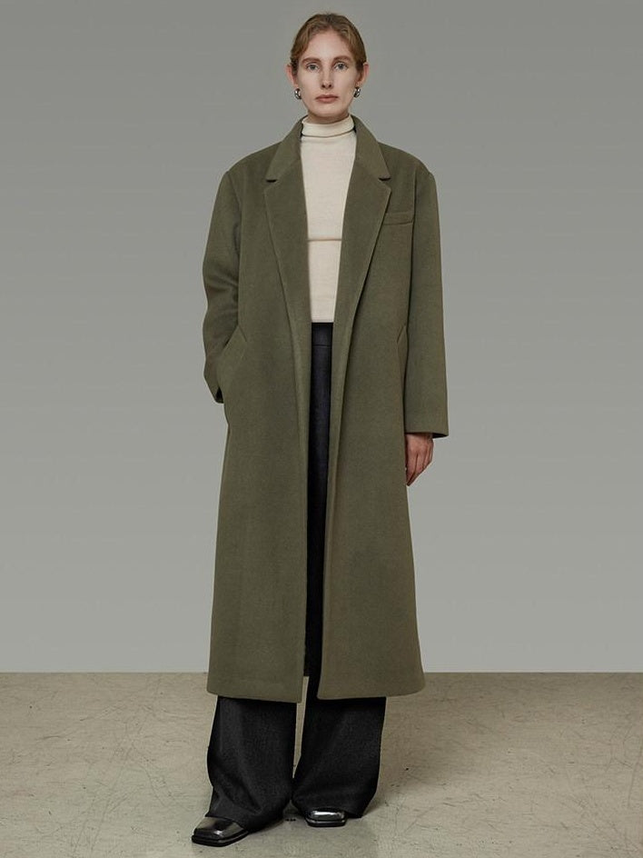 unspoken Sculpted 3D Tailoring Relaxed Minimal Commuter Office Dark Green Wool Coats