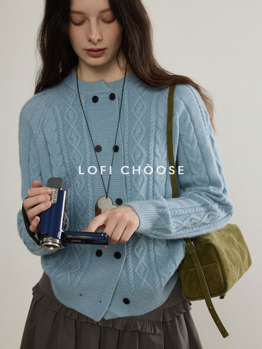 Lofi choose Soft Wool Blend Loose Fit Commuter Open Front Double Button Knit Women Cardigans