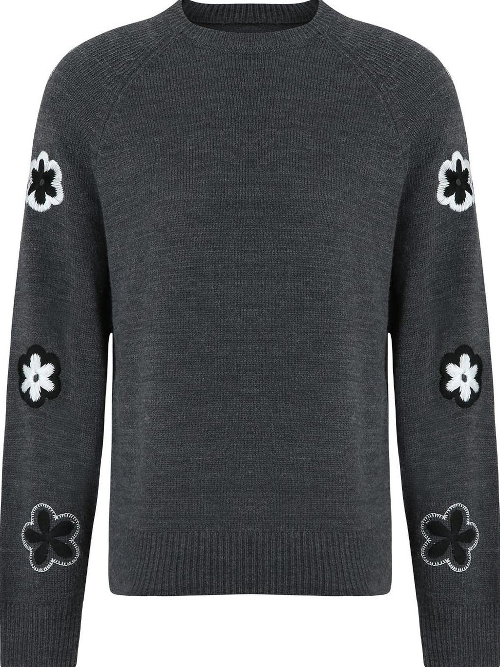 fano Warm Office Loose Crewneck Women Dark Gray Acrylic Knit Sweaters