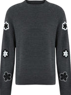 fano Warm Office Loose Crewneck Women Dark Gray Acrylic Knit Sweaters